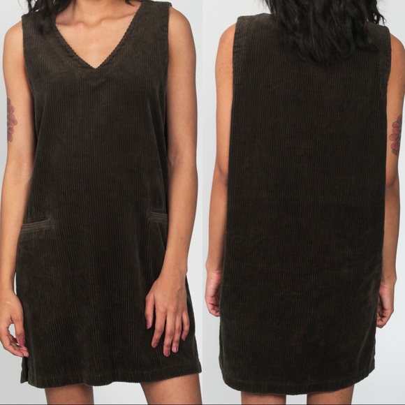 Vintage Eddie Bauer Mini Brown Corduroy Jumper Dress - Picture 2 of 6